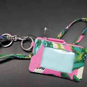 Vera Bradley Floral Pink and Green Tropical Paradise ID Holder with Lanyard